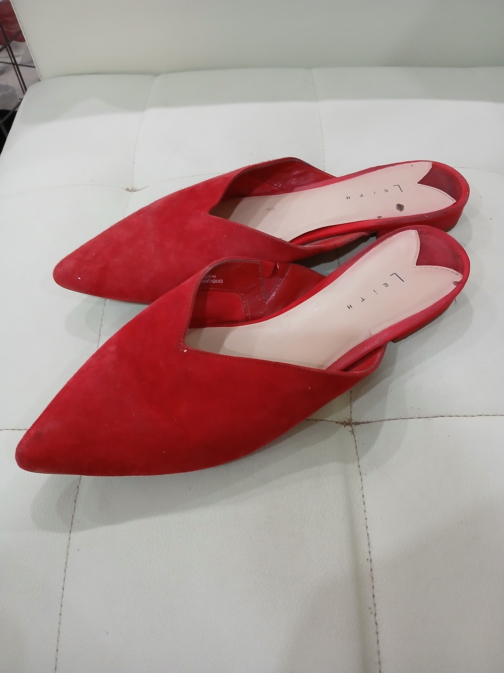 Leith Red Pointed-Toe Suede Slip-On Mules